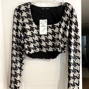 Zara Houndstooth sequin crop top
